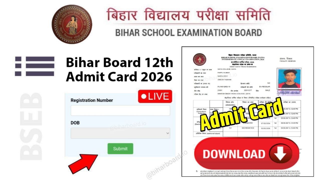 Bihar Board Inter Admit Card 2026 Link Active