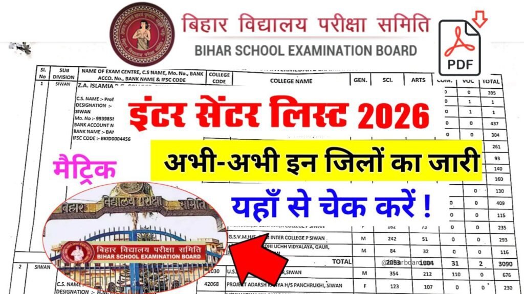 Bihar Board matric inter Center list 2026