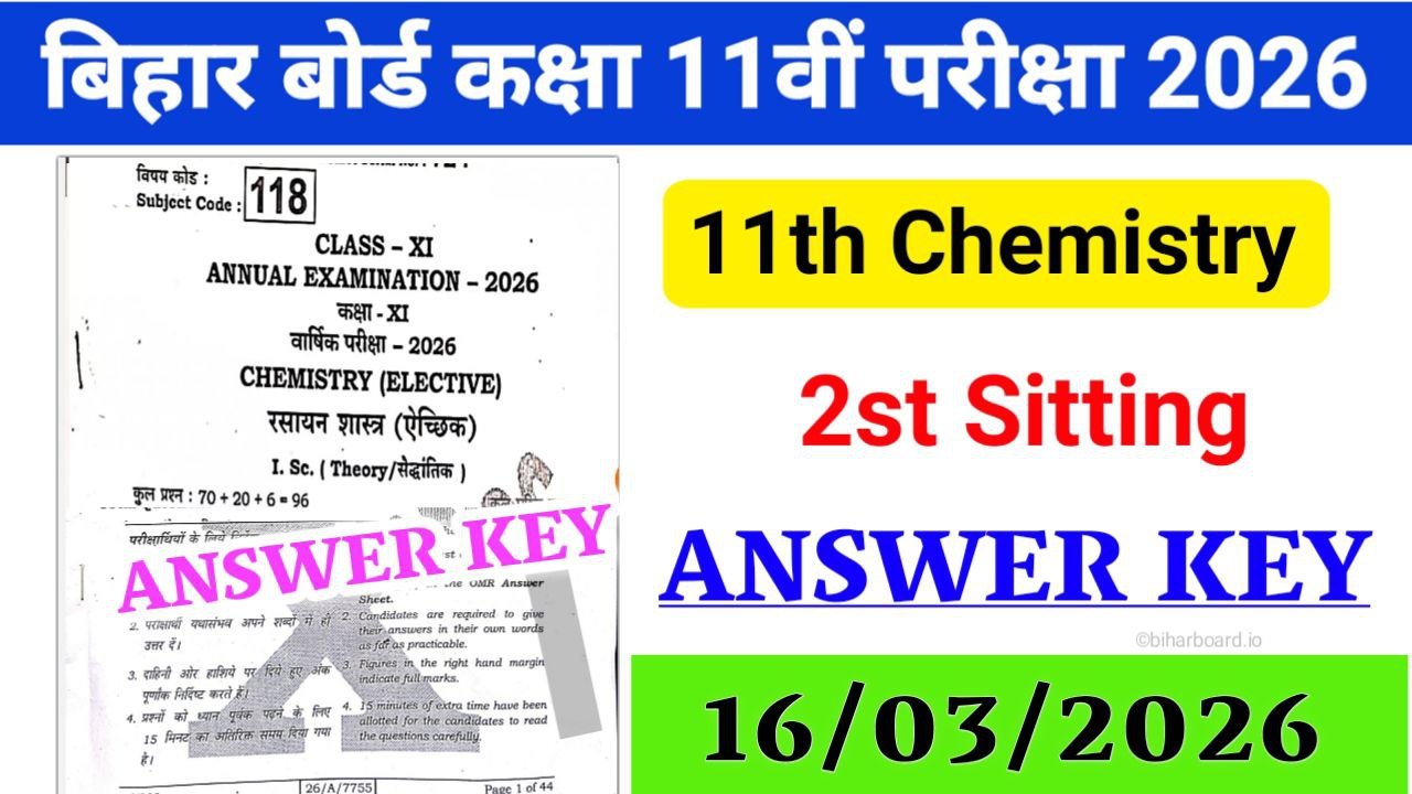Bihar Board 11th Chemistry Answer Key 2026